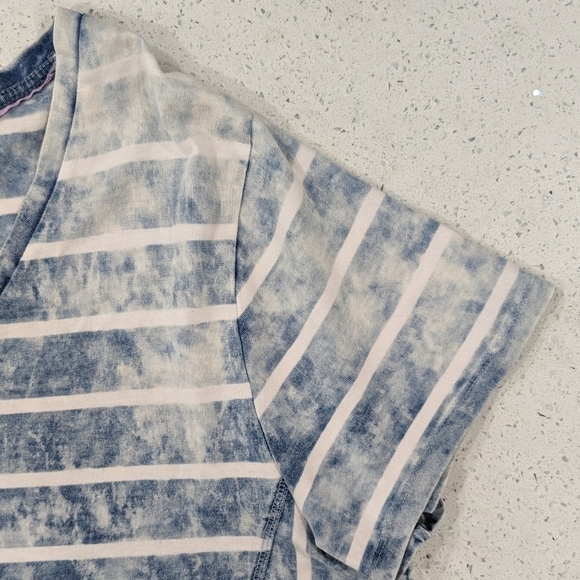 Nanette Lepore Blue White Striped Acid Wash Tie Dye T-Shirt Dress Cap Sleeve 2X - Picture 6 of 9